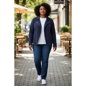 Torrid Plus Size 0 Navy Blue Knit Moto Peacoat Jacket Textured Full Zip